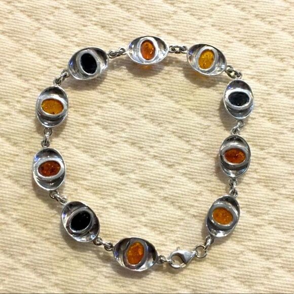 Vintage Sterling Silver Multi Color Amber Tennis Bracelet - Picture 3 of 6